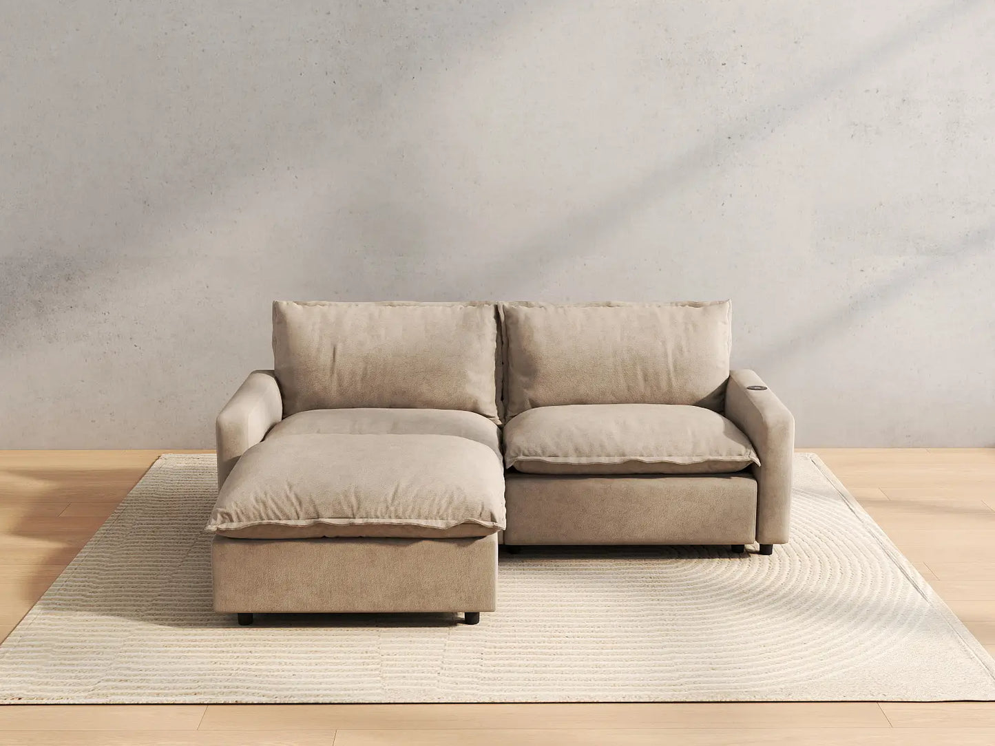 3 Piece Khaki Linen Family Centric Chaise Sectionals 2 Seater with 1 Ottoman 4