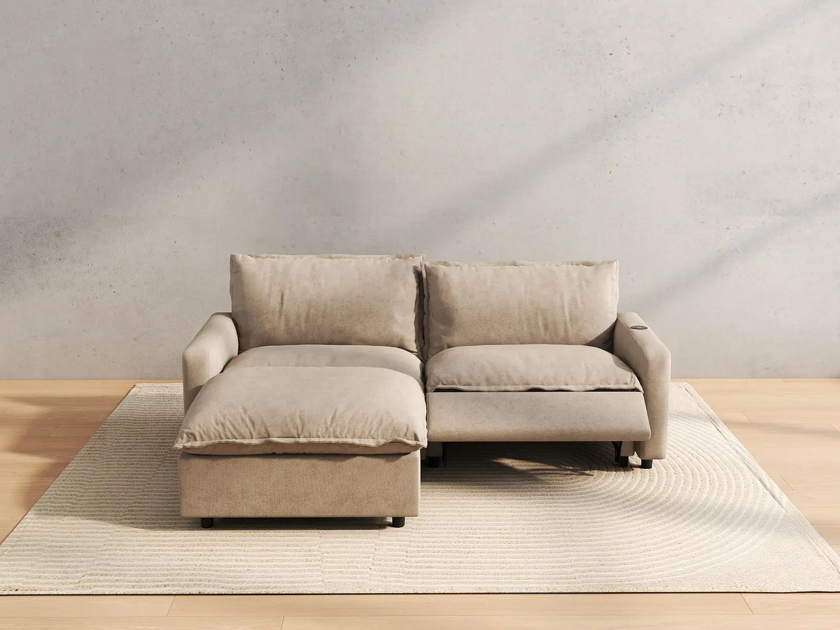 3 Piece Khaki Linen Family Centric Chaise Sectionals 2 Seater with 1 Ottoman 5