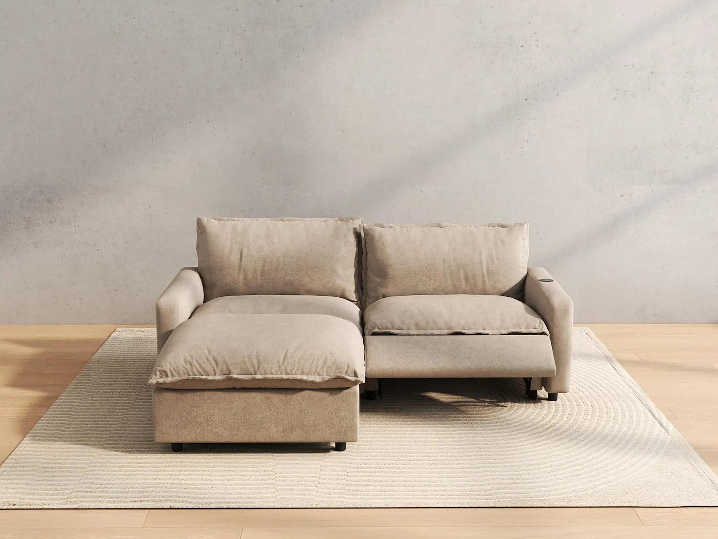 3 Piece Khaki Linen Family Centric Chaise Sectionals 2 Seater with 1 Ottoman 5