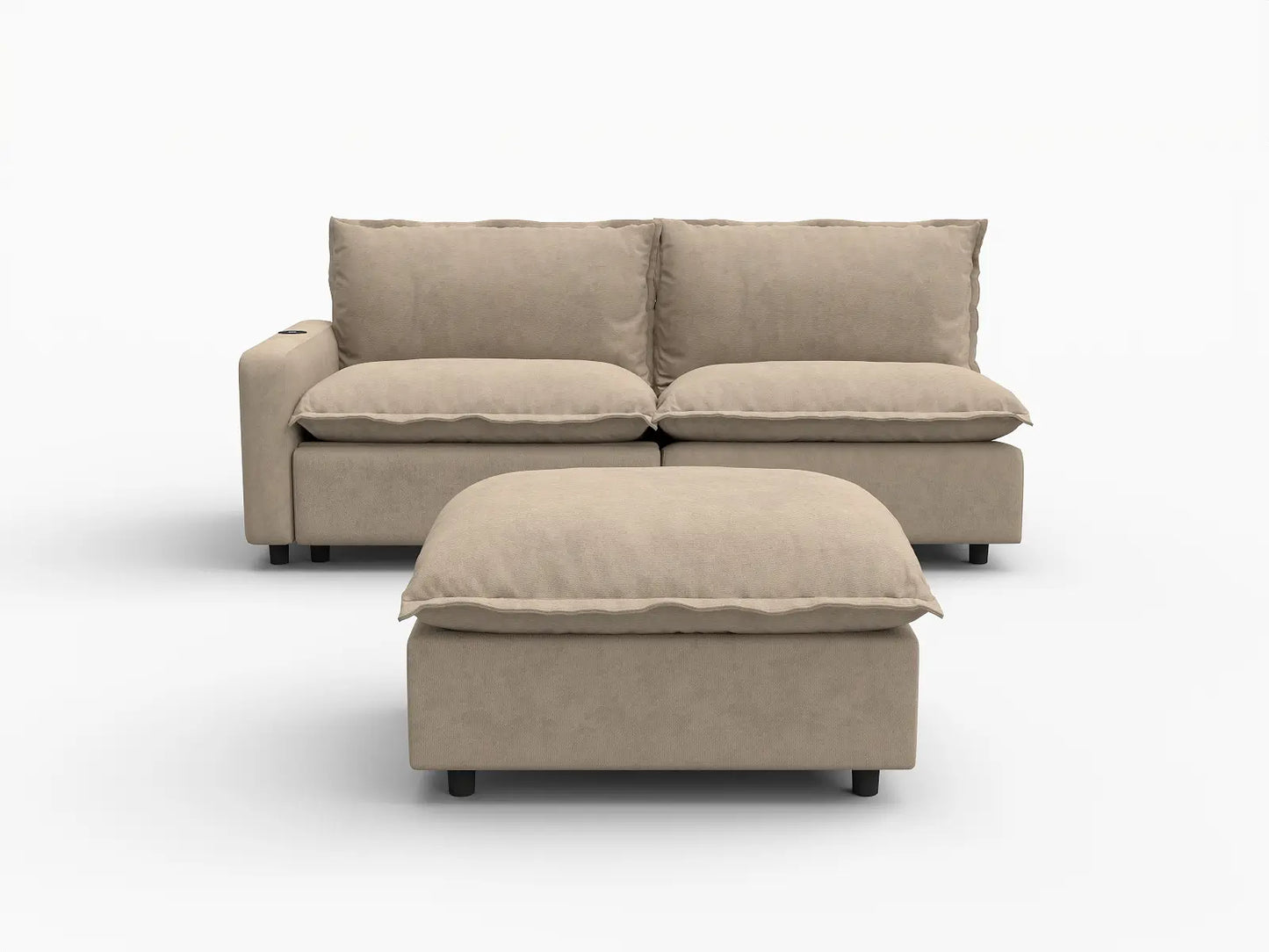 3 Piece Khaki Linen Home Living Chaise Sectionals 2 Seater with 1 Ottoman 2