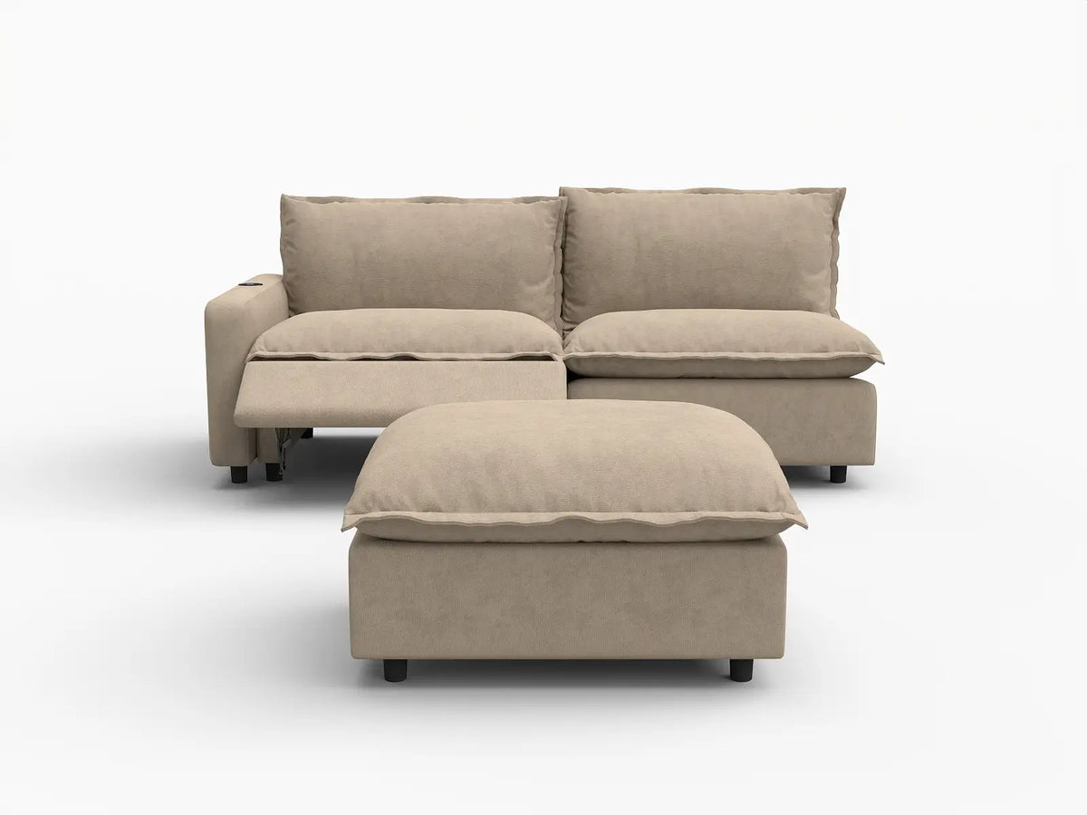 3 Piece Khaki Linen Home Living Chaise Sectionals 2 Seater with 1 Ottoman 3