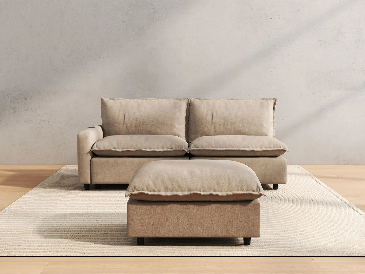 3 Piece Khaki Linen Home Living Chaise Sectionals 2 Seater with 1 Ottoman 4