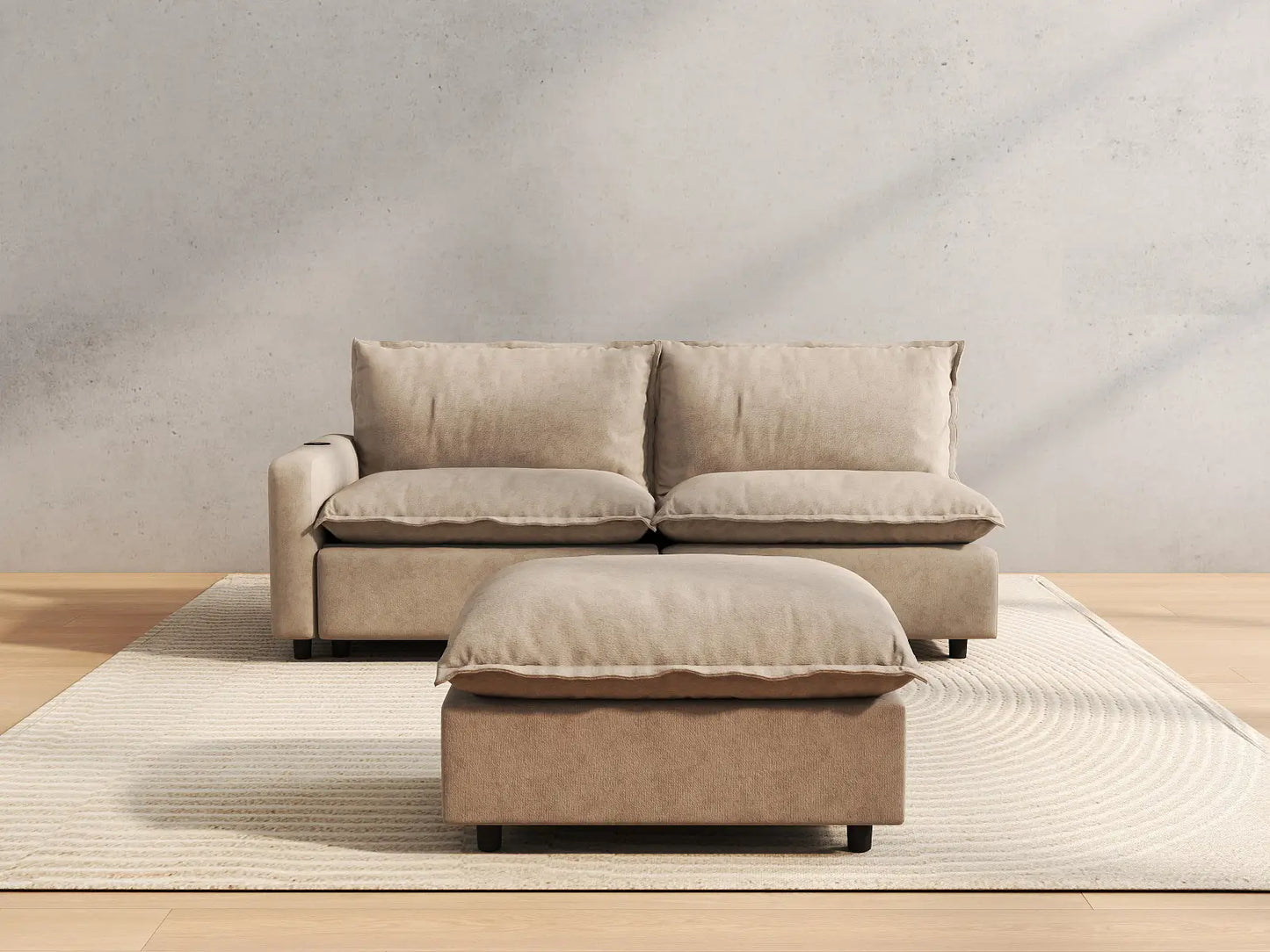 3 Piece Khaki Linen Home Living Chaise Sectionals 2 Seater with 1 Ottoman 4