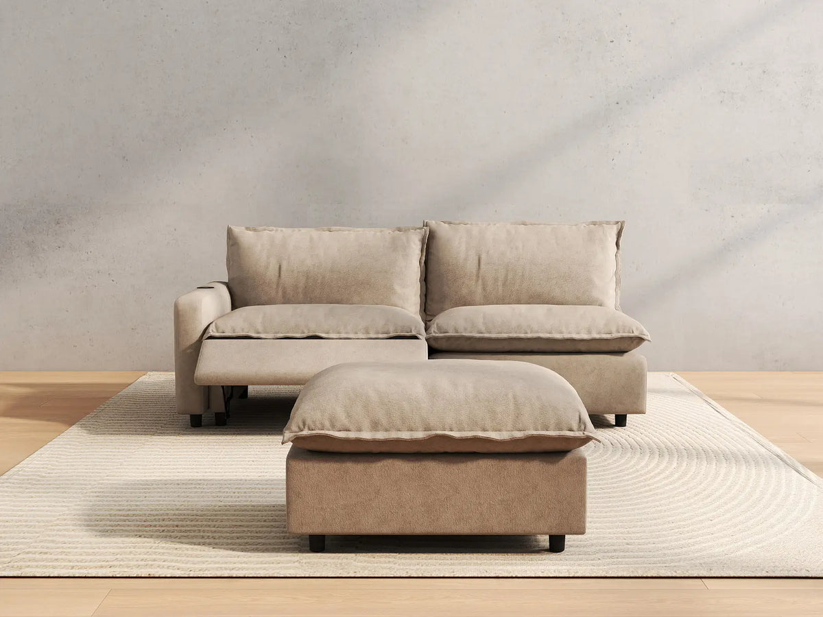 3 Piece Khaki Linen Home Living Chaise Sectionals 2 Seater with 1 Ottoman 5