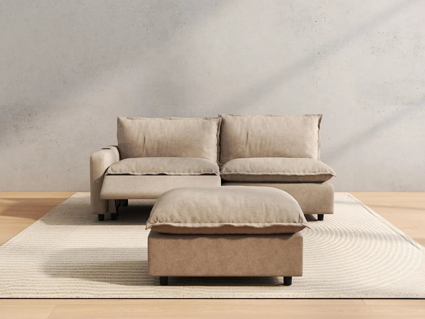 3 Piece Khaki Linen Home Living Chaise Sectionals 2 Seater with 1 Ottoman 5