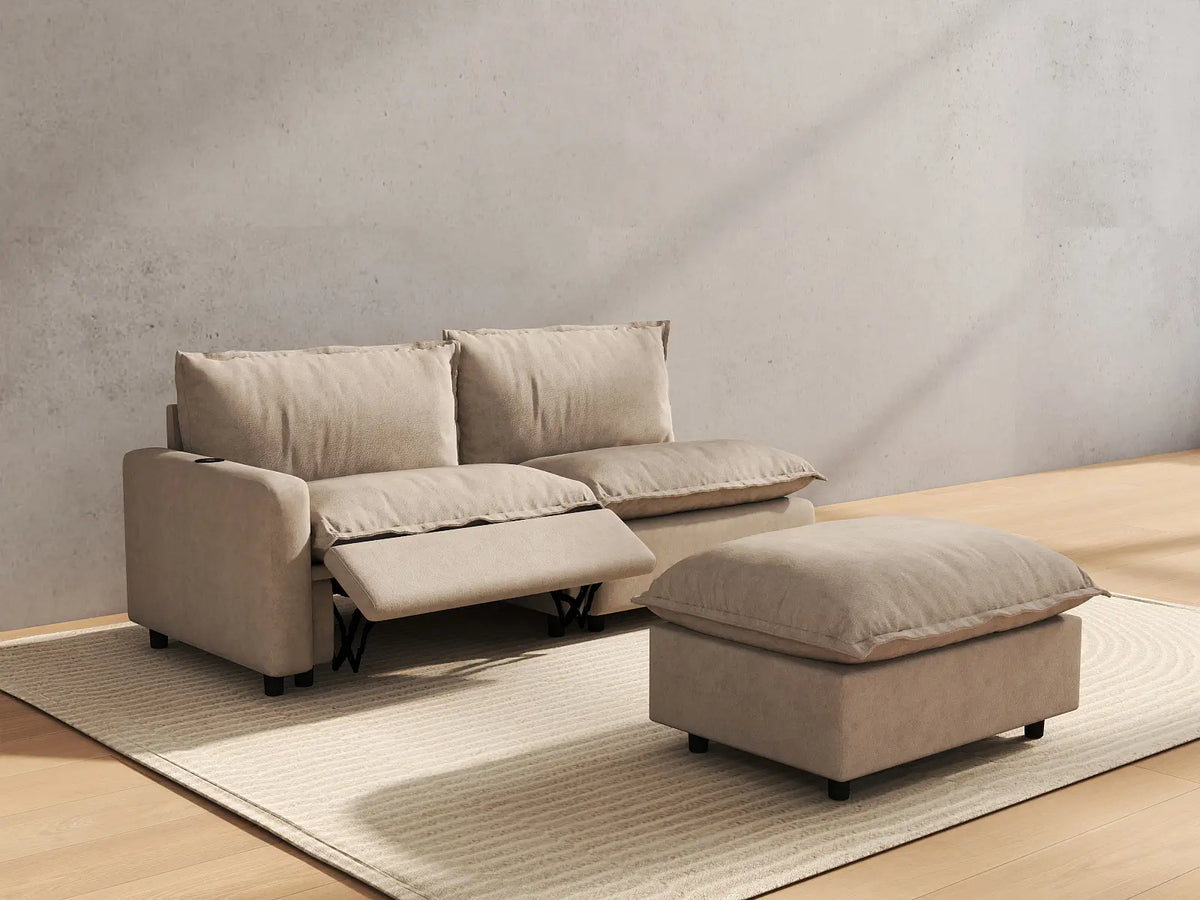 3 Piece Khaki Linen Home Living Chaise Sectionals 2 Seater with 1 Ottoman 6