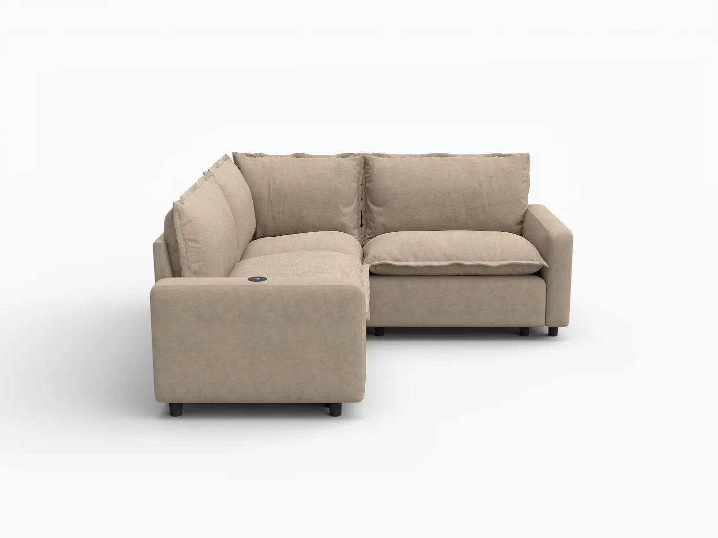 3 Piece Khaki Linen Modern Farmhouse V Shaped Sectionals 3 Seater 2