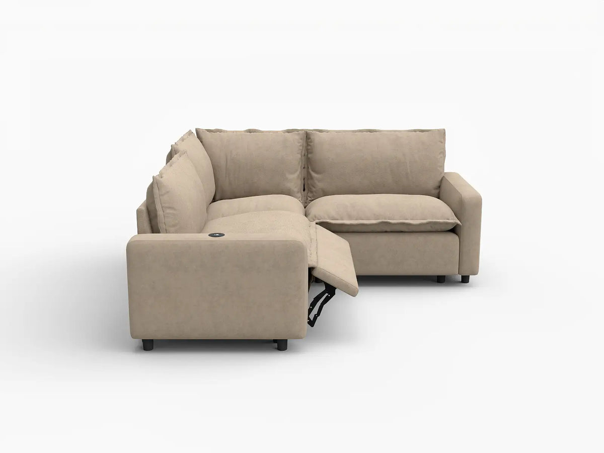 3 Piece Khaki Linen Modern Farmhouse V Shaped Sectionals 3 Seater 3