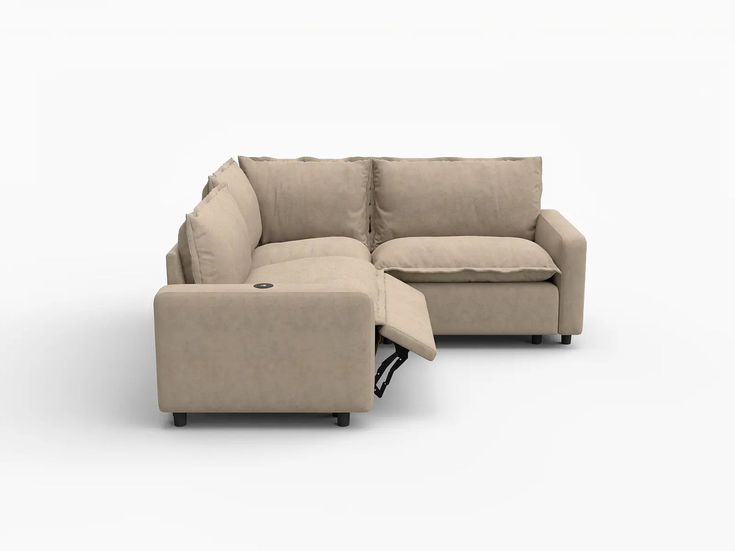 3 Piece Khaki Linen Modern Farmhouse V Shaped Sectionals 3 Seater 3