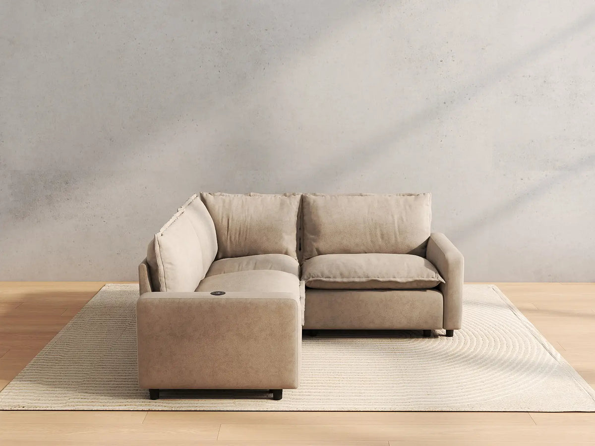 3 Piece Khaki Linen Modern Farmhouse V Shaped Sectionals 3 Seater 4