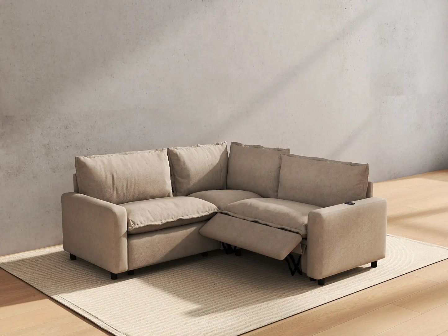 3 Piece Khaki Linen Modern Farmhouse V Shaped Sectionals 3 Seater 6