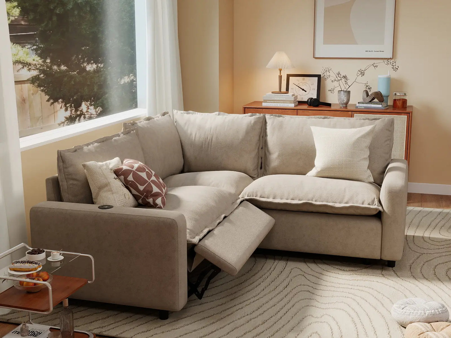 3 Piece Khaki Linen Modern Farmhouse V Shaped Sectionals 3 Seater 7