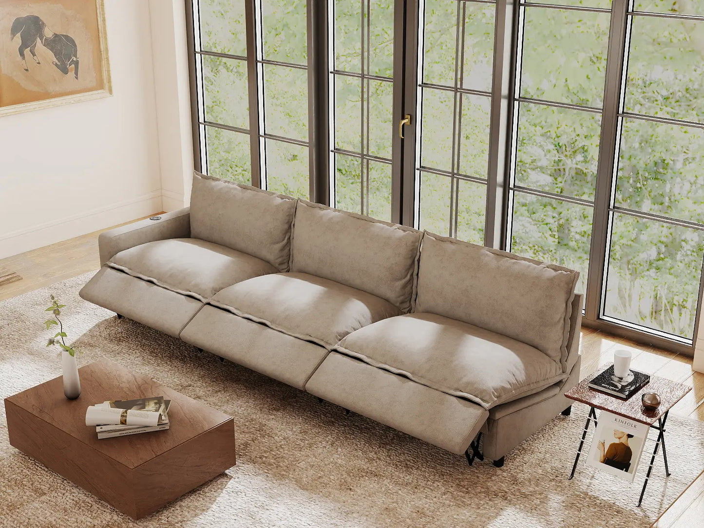 3 Piece Khaki Linen Small Apartment Couch Sectionals 3 Seater 1