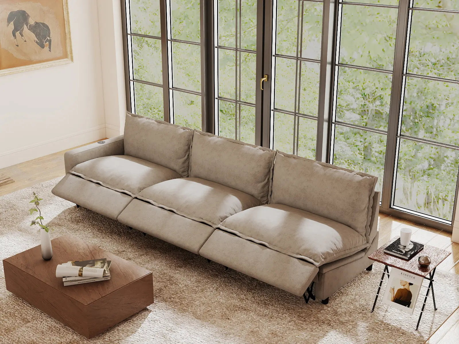 3 Piece Khaki Linen Small Apartment Couch Sectionals 3 Seater 1