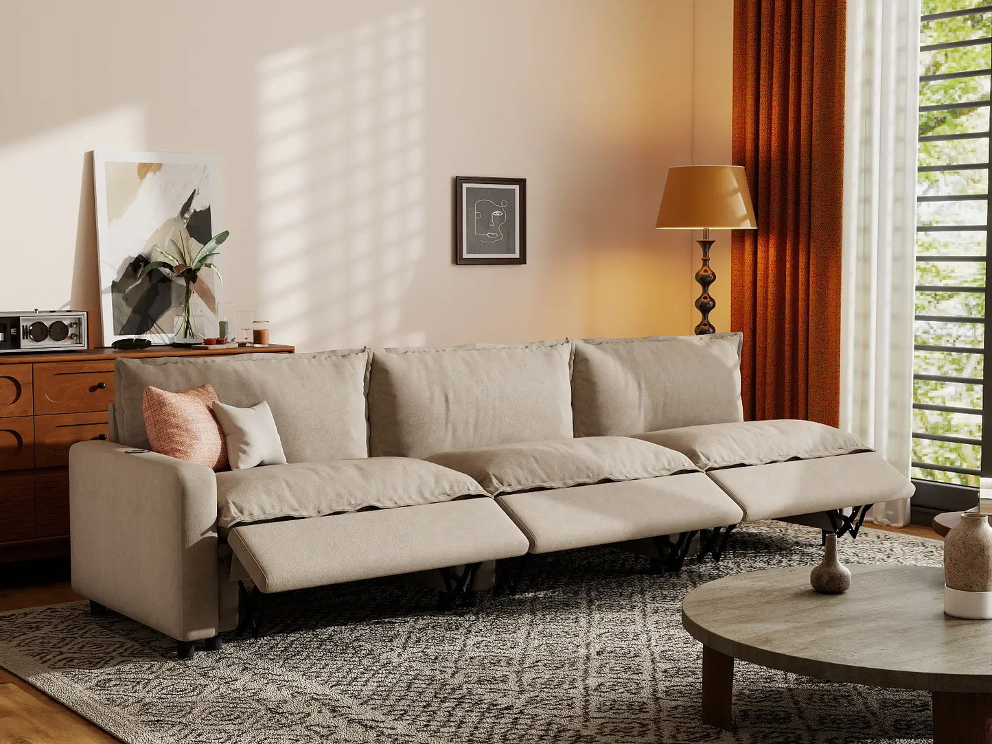 3 Piece Khaki Linen Small Apartment Couch Sectionals 3 Seater 7