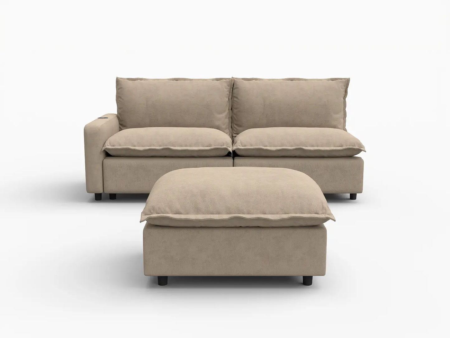 3 Piece Khaki Linen Small Space Chaise Sectionals 2 Seater with 1 Ottoman 2