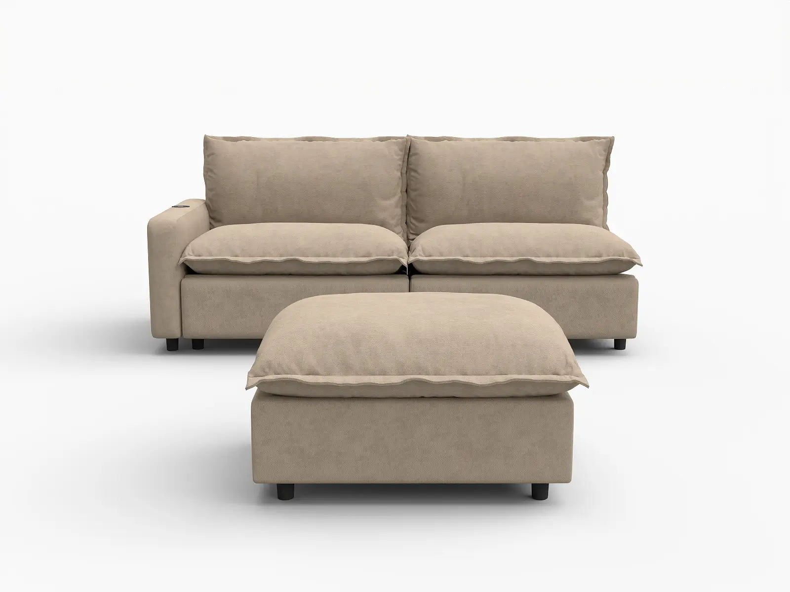 3 Piece Khaki Linen Small Space Chaise Sectionals 2 Seater with 1 Ottoman 2