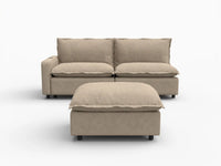 3 Piece Khaki Linen Small Space Chaise Sectionals 2 Seater with 1 Ottoman 2