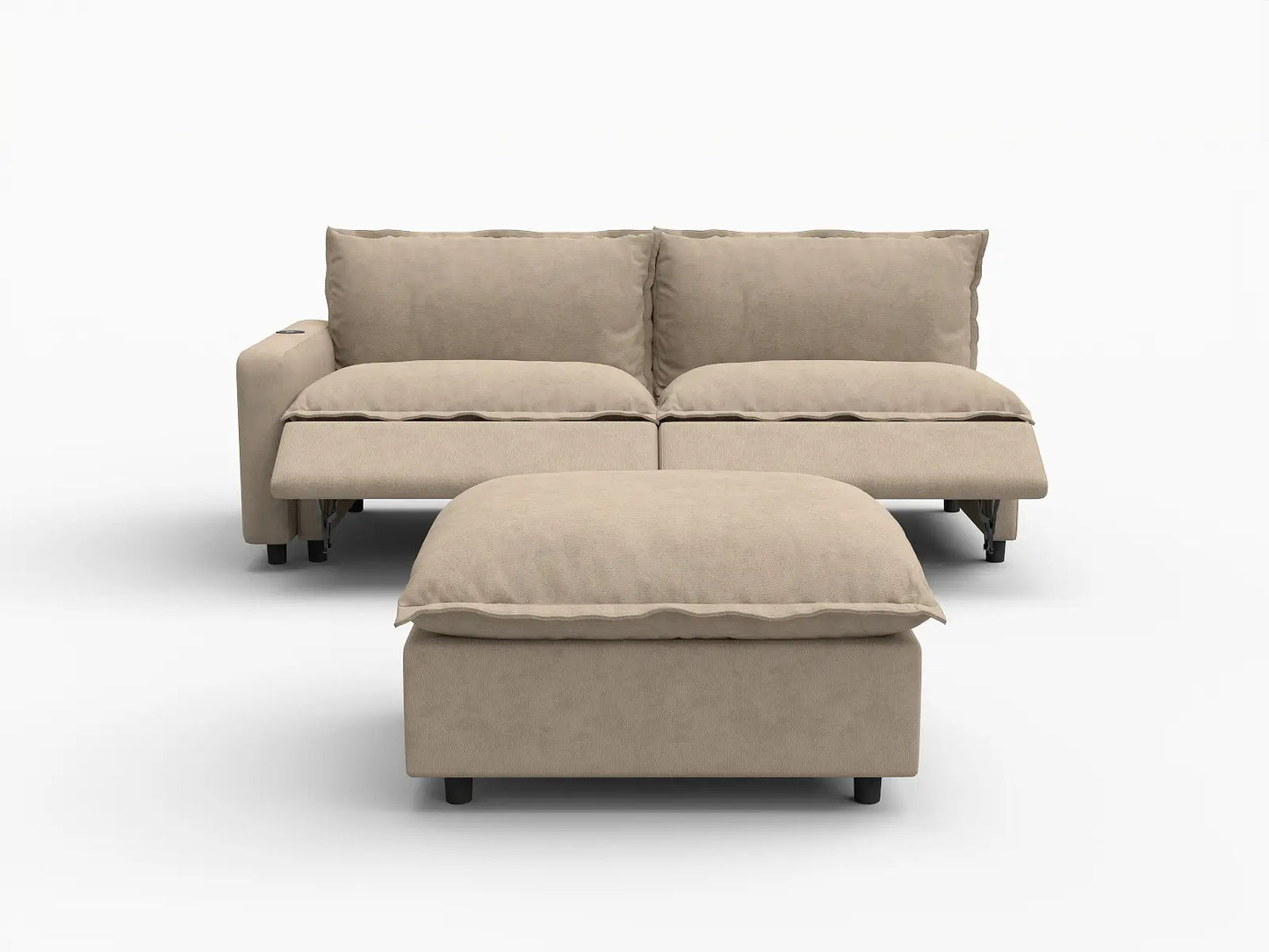 3 Piece Khaki Linen Small Space Chaise Sectionals 2 Seater with 1 Ottoman 3