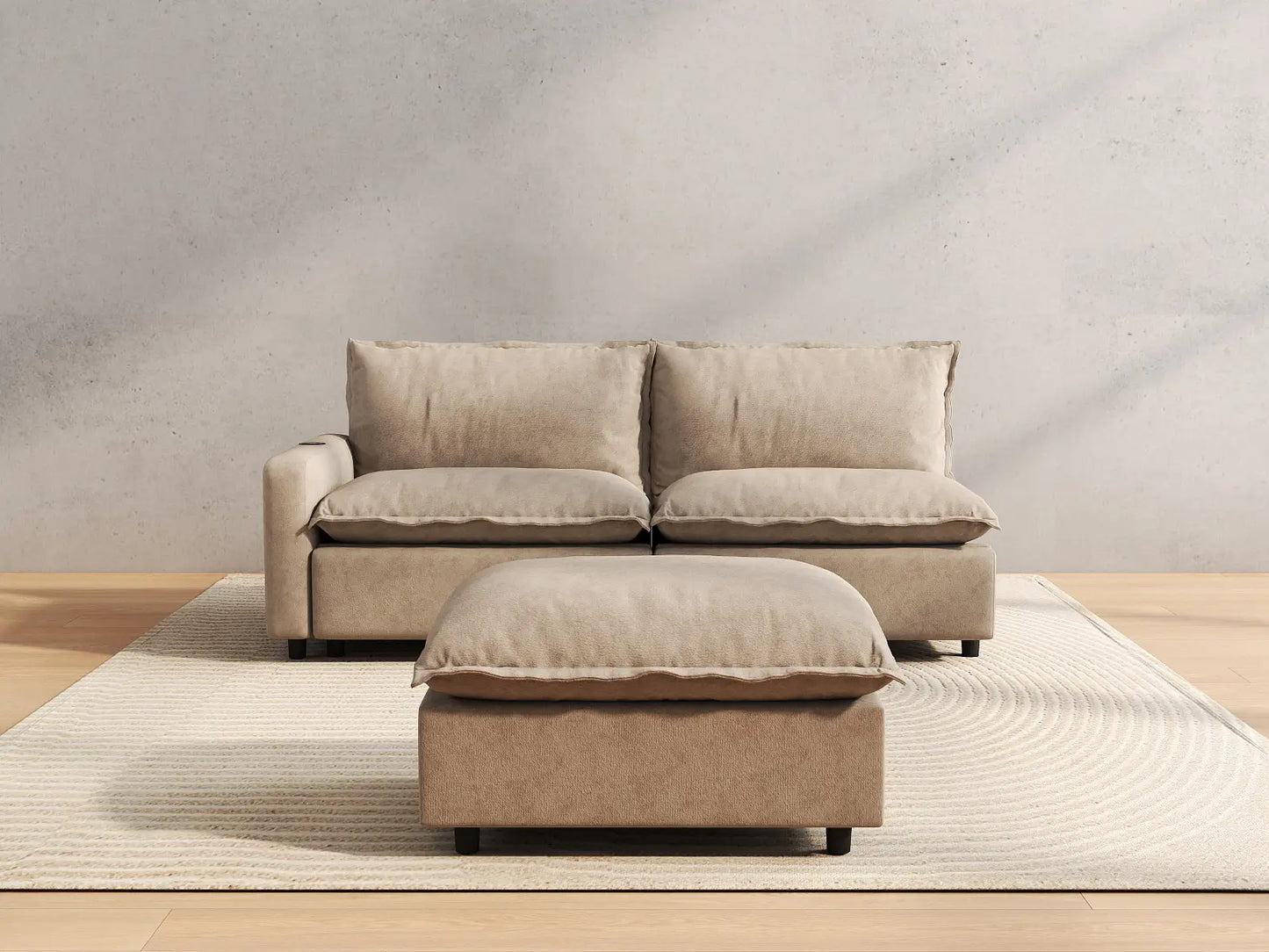 3 Piece Khaki Linen Small Space Chaise Sectionals 2 Seater with 1 Ottoman 4