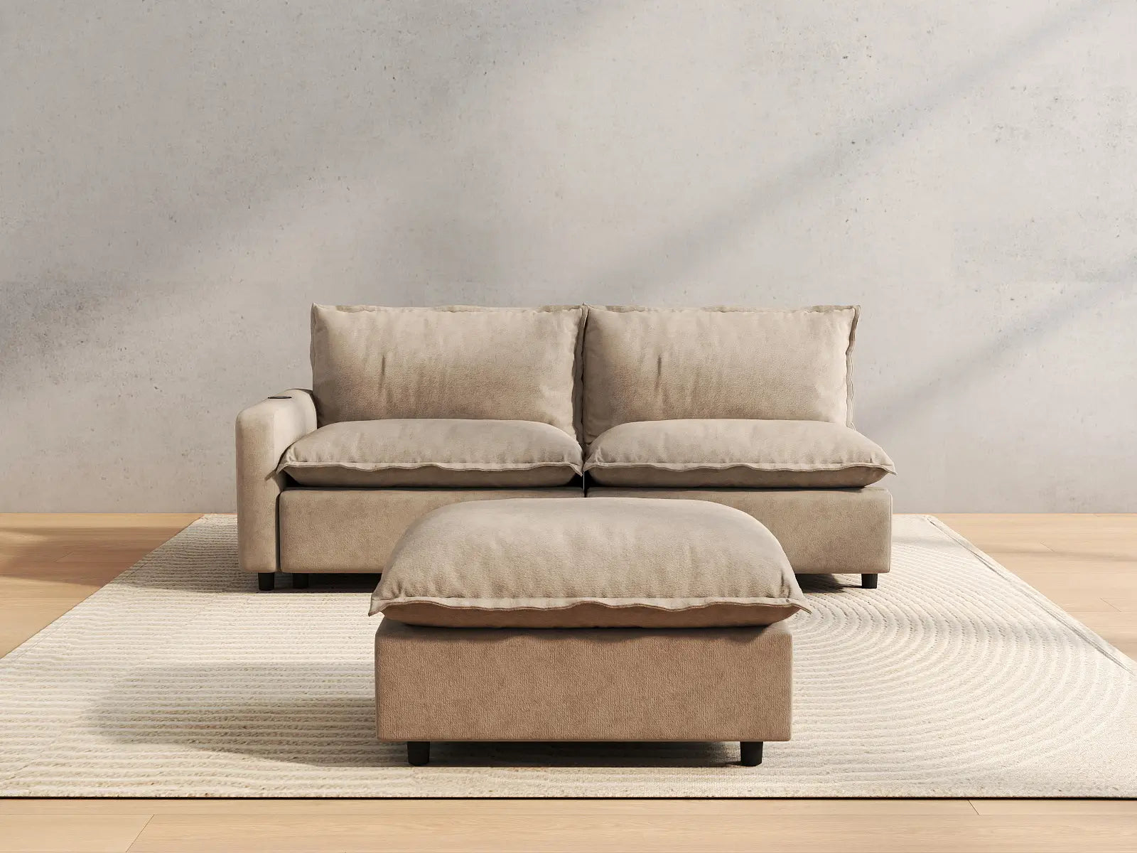 3 Piece Khaki Linen Small Space Chaise Sectionals 2 Seater with 1 Ottoman 4