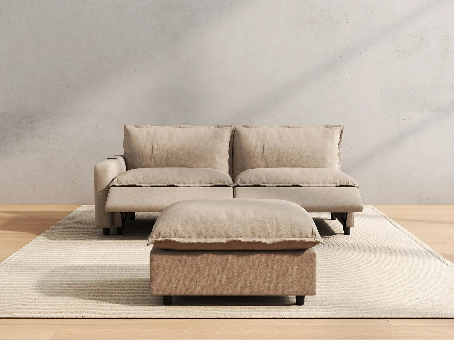 3 Piece Khaki Linen Small Space Chaise Sectionals 2 Seater with 1 Ottoman 6