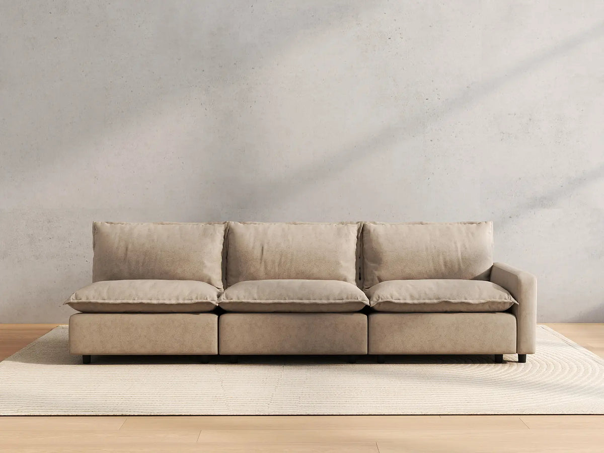 3 Piece Khaki Linen Small Space Couch Sectionals 3 Seater 3