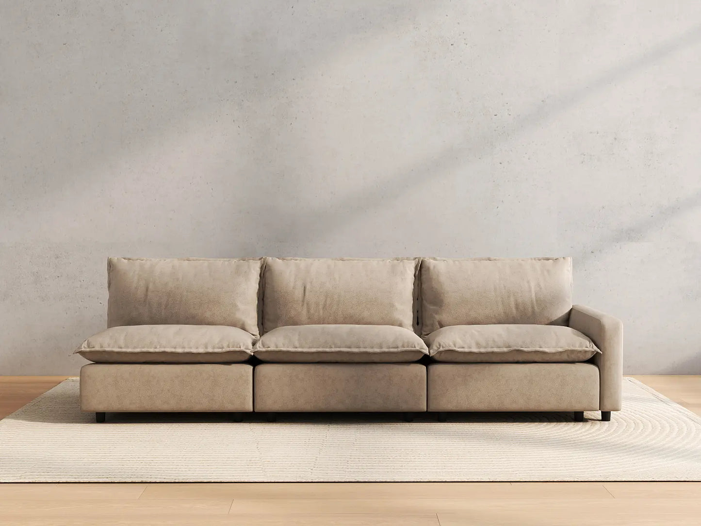 3 Piece Khaki Linen Small Space Couch Sectionals 3 Seater 3