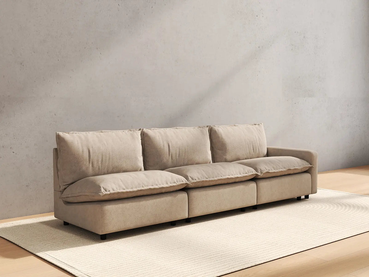 3 Piece Khaki Linen Small Space Couch Sectionals 3 Seater 4