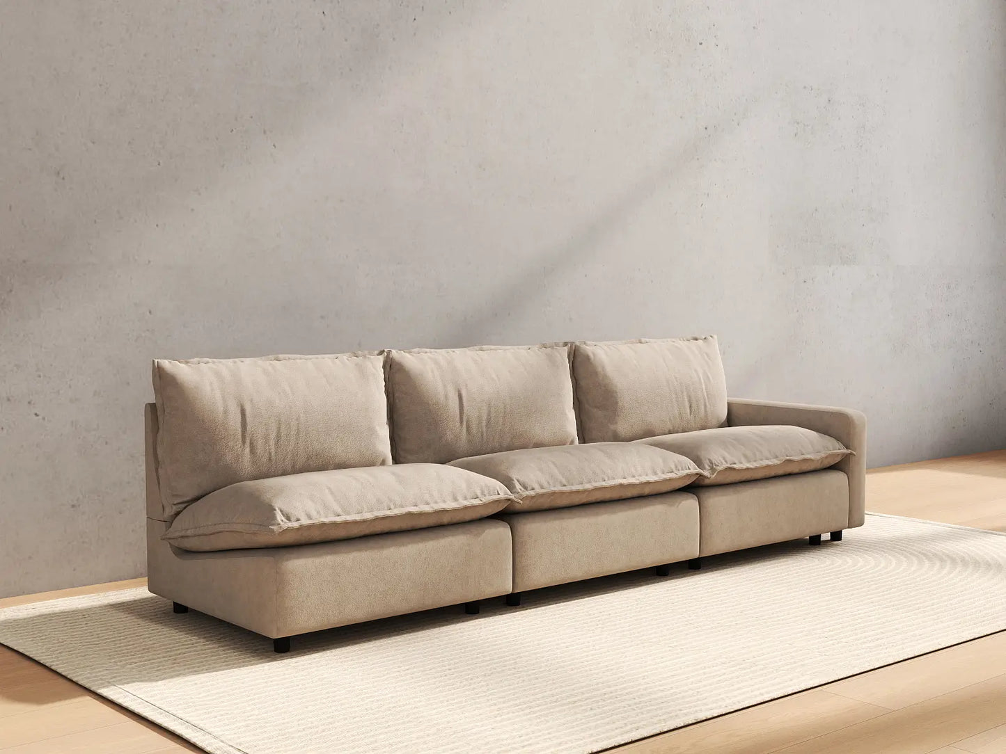 3 Piece Khaki Linen Small Space Couch Sectionals 3 Seater 4