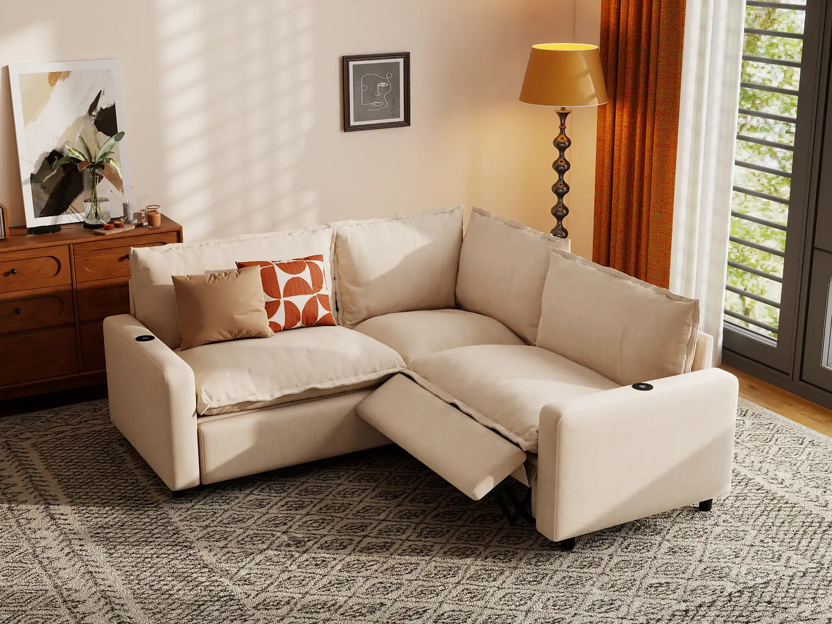 Modular Cero Reclining Sectionals | 3-Piece Beige Linen Grand Estate V-Shaped Sectionals 3-Seater