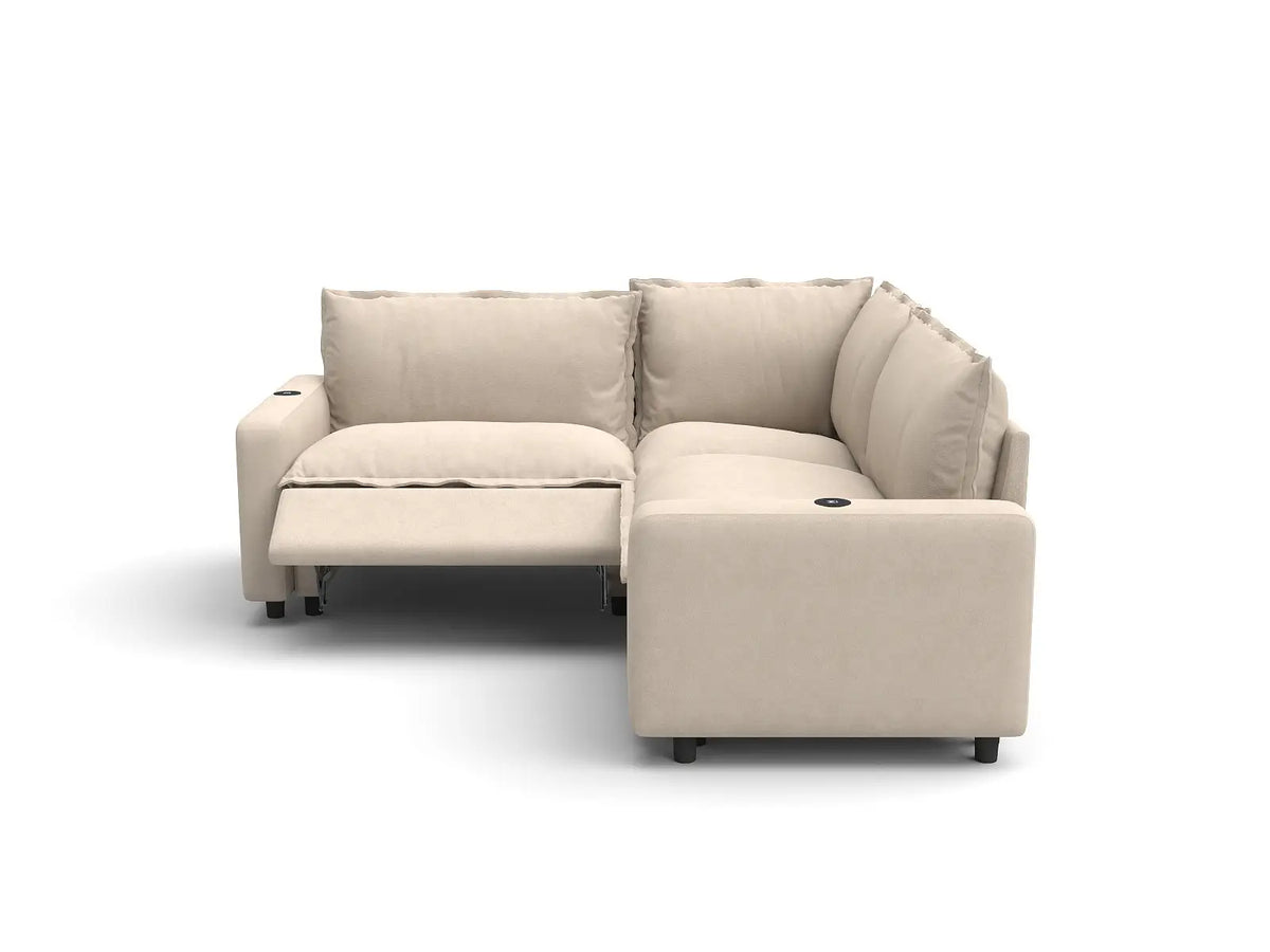 Modular Cero Reclining Sectionals | 3-Piece Beige Linen Grand Estate V-Shaped Sectionals 3-Seater