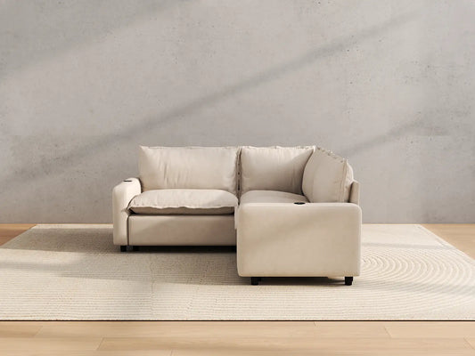 Modular Cero Reclining Sectionals | 3-Piece Beige Linen Grand Estate V-Shaped Sectionals 3-Seater