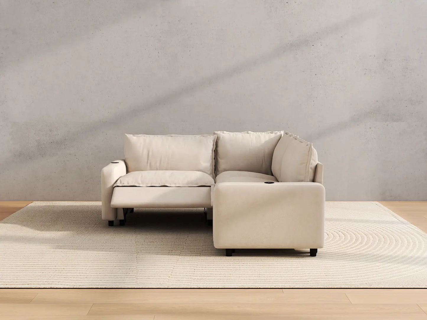 Modular Cero Reclining Sectionals | 3-Piece Beige Linen Grand Estate V-Shaped Sectionals 3-Seater