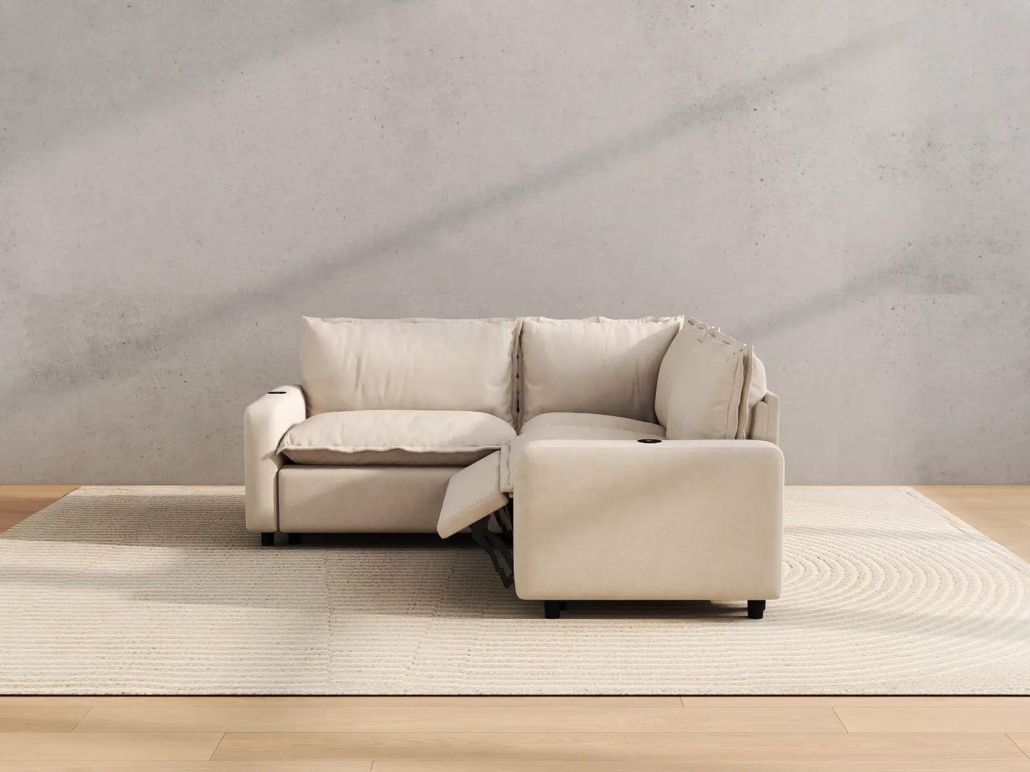 Modular Cero Reclining Sectionals | 3-Piece Beige Linen Grand Estate V-Shaped Sectionals 3-Seater