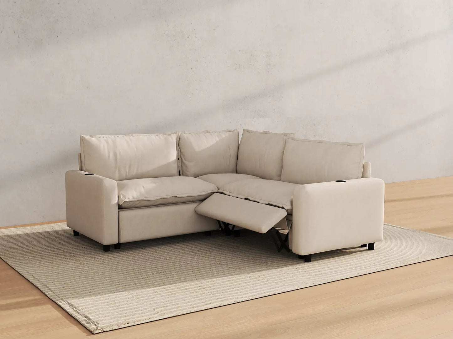 Modular Cero Reclining Sectionals | 3-Piece Beige Linen Grand Estate V-Shaped Sectionals 3-Seater
