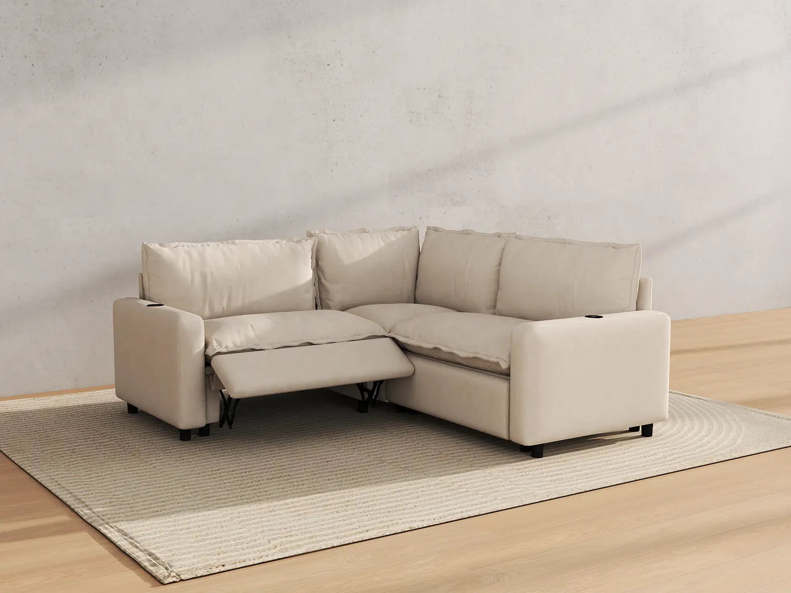Modular Cero Reclining Sectional | 3-Piece Beige Linen Grand Estate V-Shaped Sectionals 3-Seater