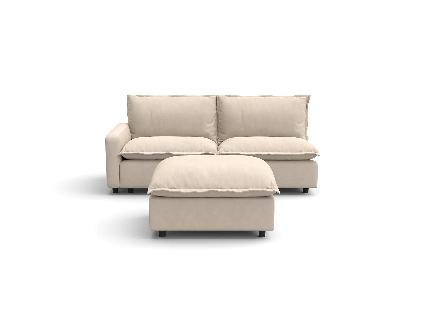 Modular Cero Small Modular Sectional | 3-Piece Beige Linen Home Living Chaise Sectionals 2-Seater with 1-Ottoman