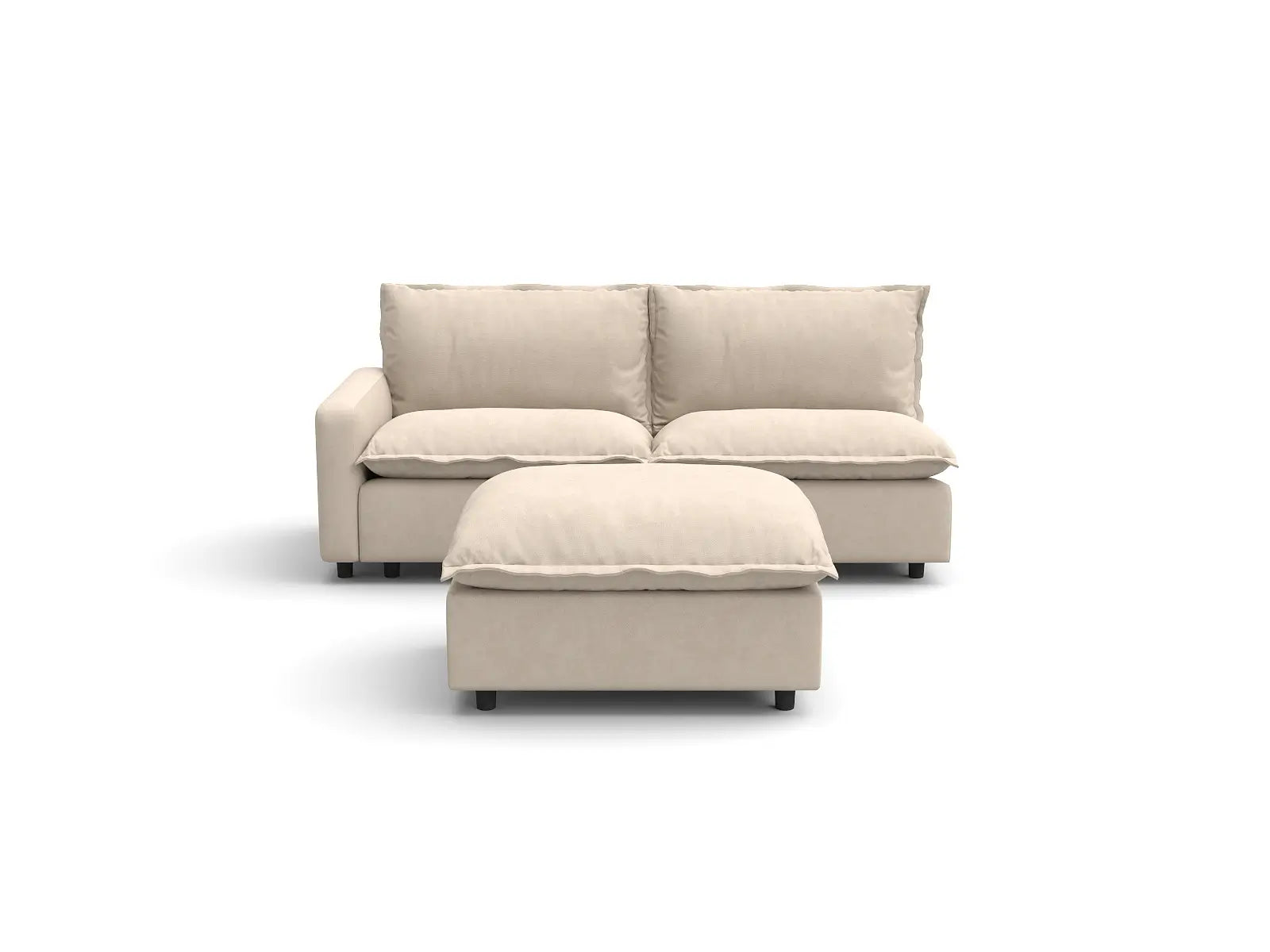 Modular Cero Small Modular Sectional | 3-Piece Beige Linen Home Living Chaise Sectionals 2-Seater with 1-Ottoman