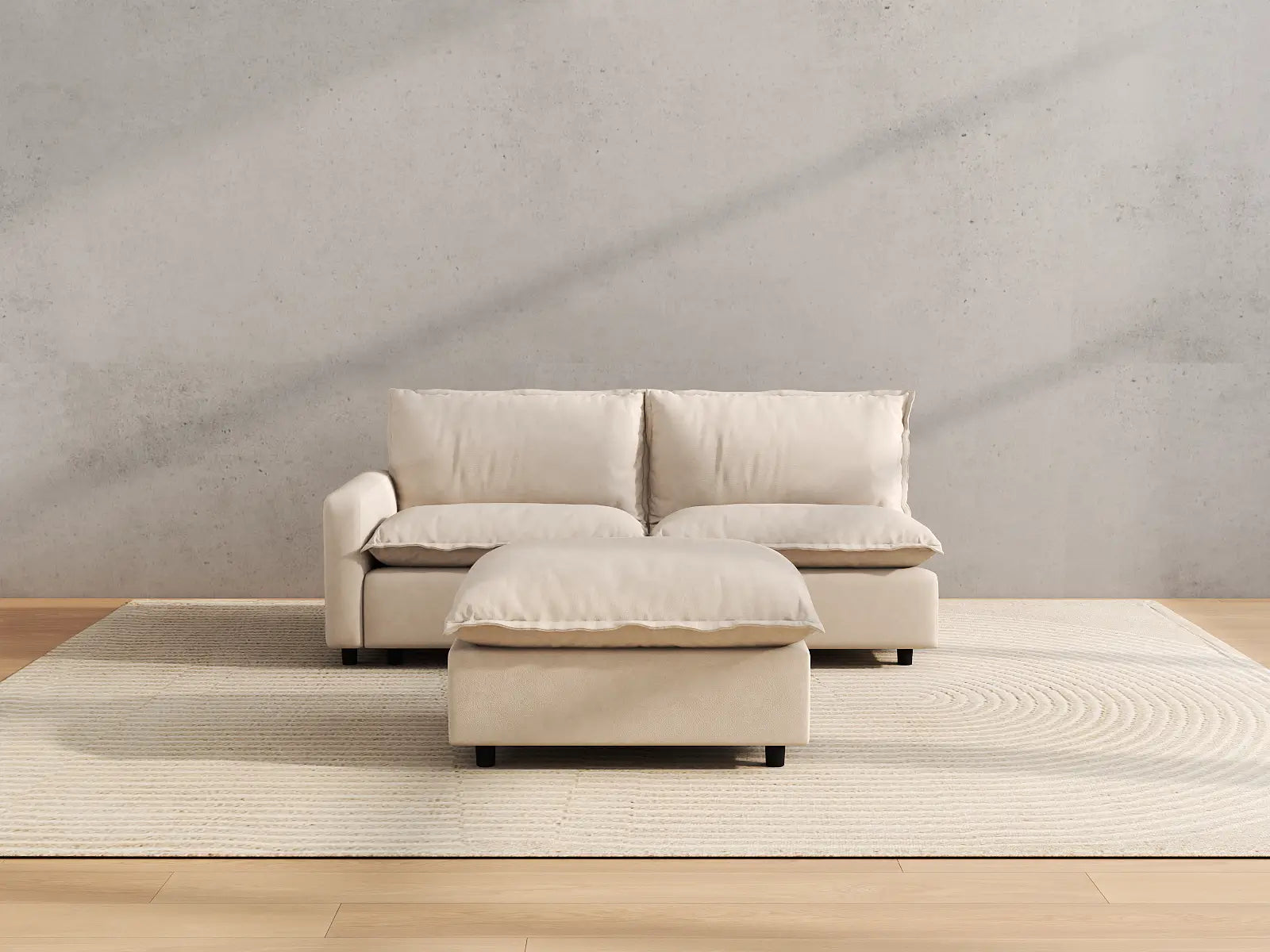 Modular Cero Small Modular Sectional | 3-Piece Beige Linen Home Living Chaise Sectionals 2-Seater with 1-Ottoman