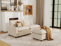 Modular Cero Small Modular Sectional | 3-Piece Beige Linen Home Living Chaise Sectionals 2-Seater with 1-Ottoman