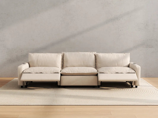 Modular Cero Reclining Sectionals | 3-Piece Beige Linen Home Living Couch Sectionals 3-Seater
