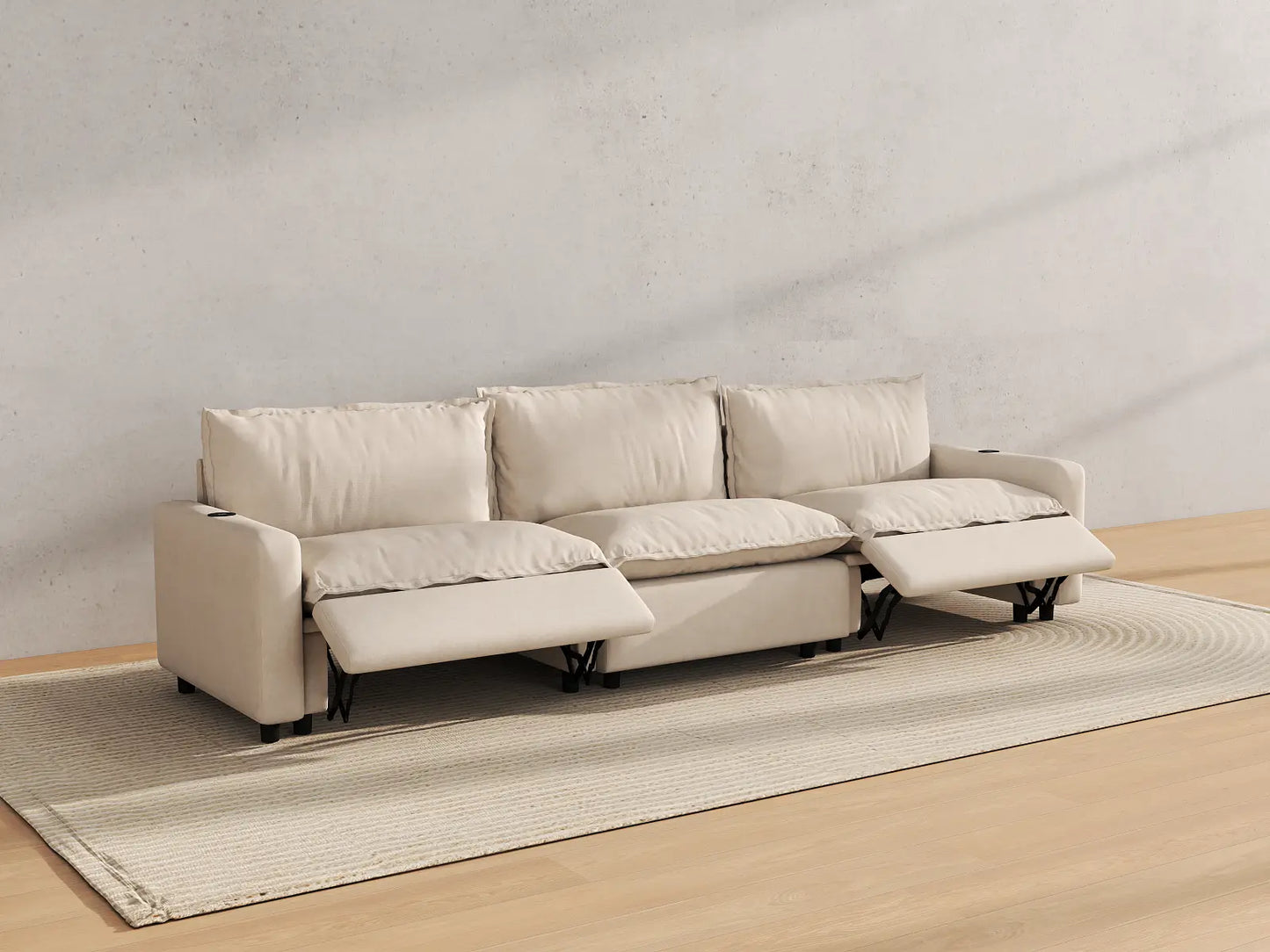 Modular Cero Sectional Couch with Recliner | 3-Piece Beige Linen Home Living Couch Sectionals 3-Seater