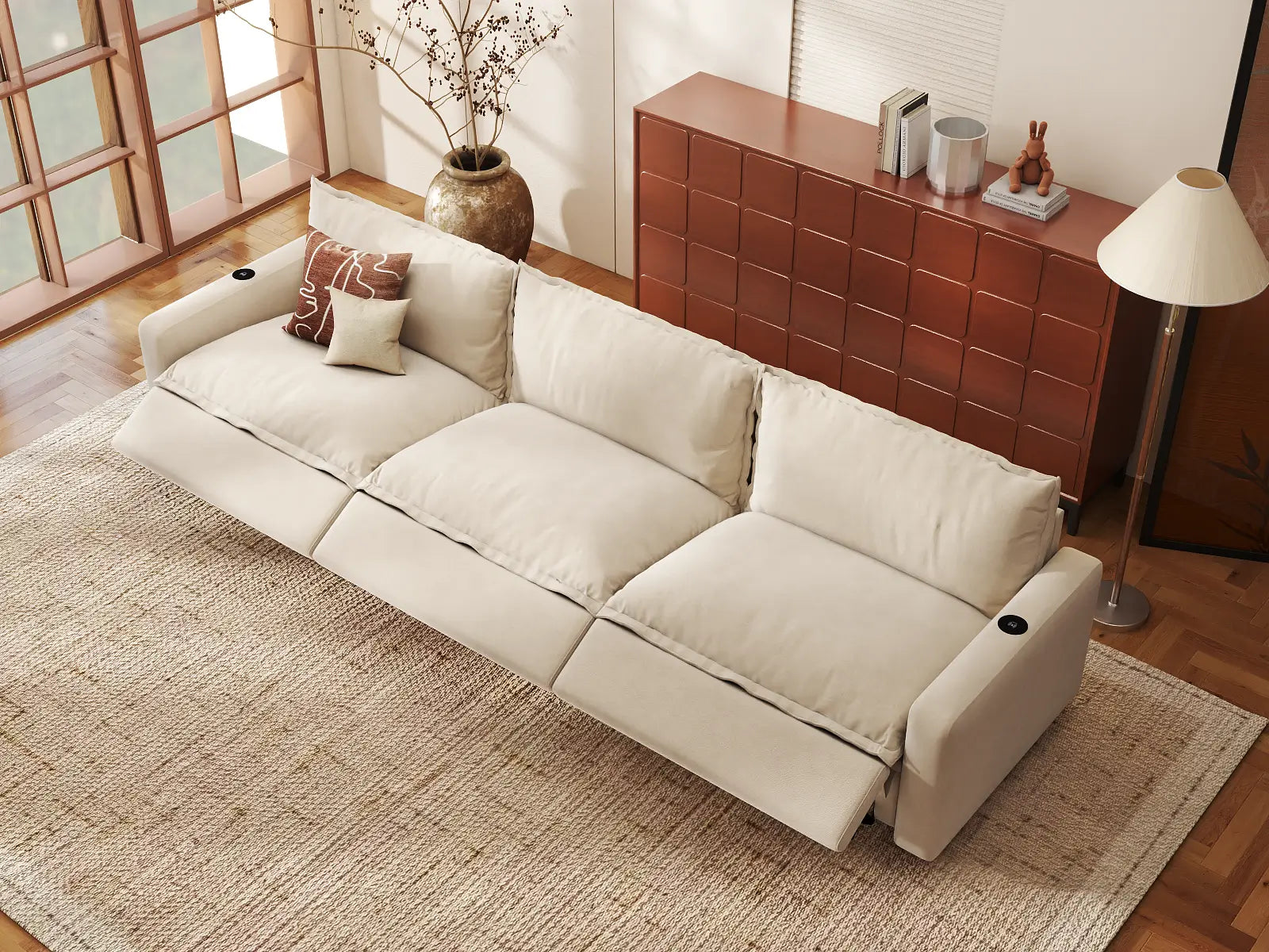 Modular Cero Reclining Sectional Couch | 3-Piece Beige Linen Home Living Couch Sectionals 3-Seater