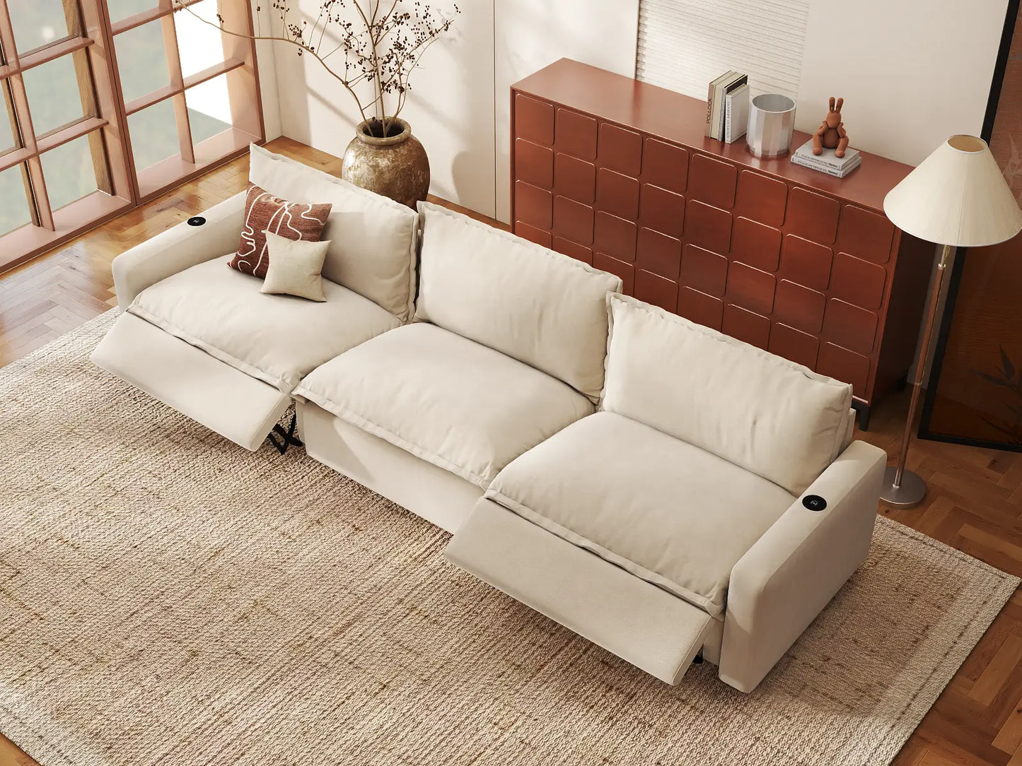 Modular Cero Sectional Couch with Recliner | 3-Piece Beige Linen Home Living Couch Sectionals 3-Seater