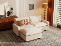 Modular Cero Modular Sectionals | 3-Piece Beige Linen Small Space Chaise Sectionals 2-Seater with 1-Ottoman