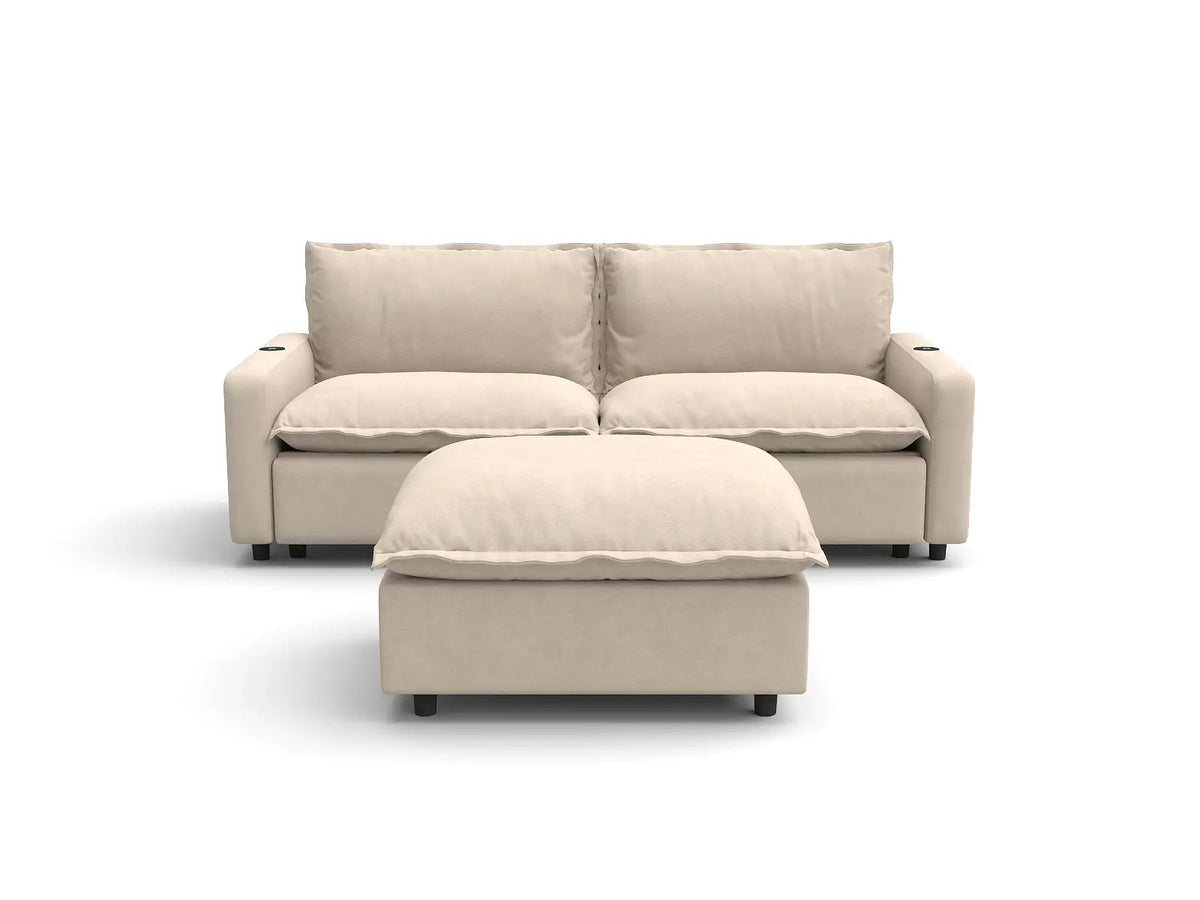 Modular Cero Reclining Sectionals | 3-Piece Beige Linen Small Space Chaise Sectionals 2-Seater with 1-Ottoman