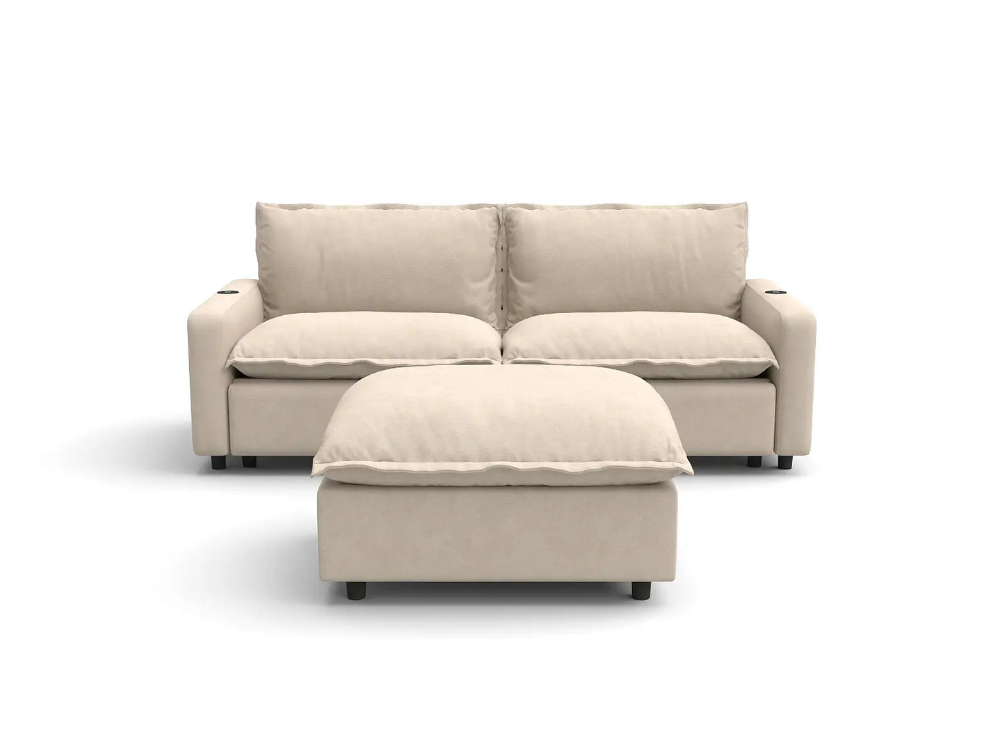 Modular Cero Reclining Sectionals | 3-Piece Beige Linen Small Space Chaise Sectionals 2-Seater with 1-Ottoman
