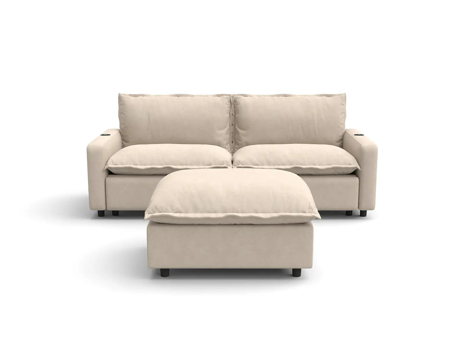 Modular Cero Small Reclining Sectional with Chaise | 3-Piece Beige Linen Small Space Chaise Sectionals 2-Seater with 1-Ottoman
