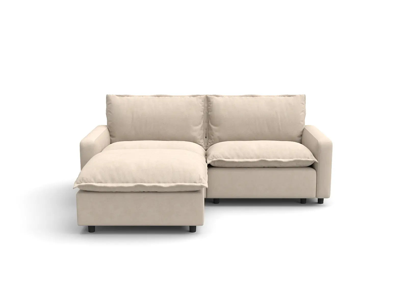 Modular Cero Modular Sectional with Ottoman | 3-Piece Beige Linen Small Space Chaise Sectionals 2-Seater with 1-Ottoman